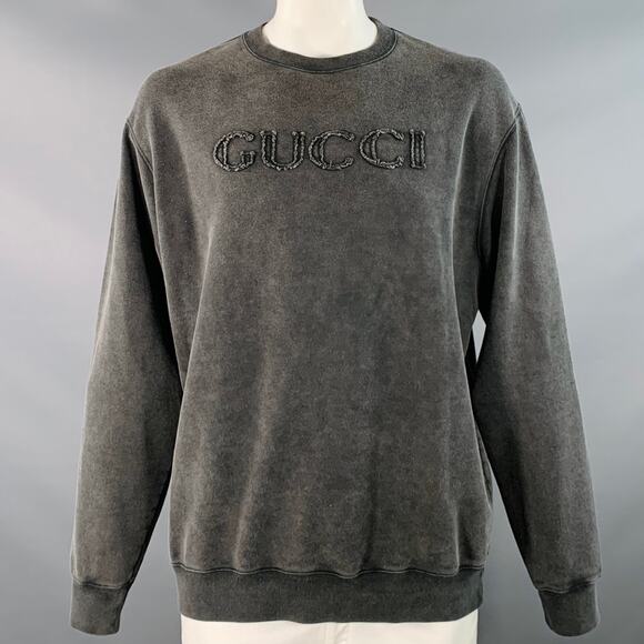 GUCCI Size L Grey Logo Cotton Crew Neck Sweatshirt - Picture 1 of 7